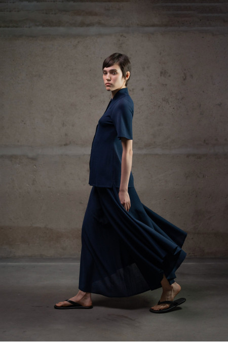 Navy Viscose Skirt Trousers