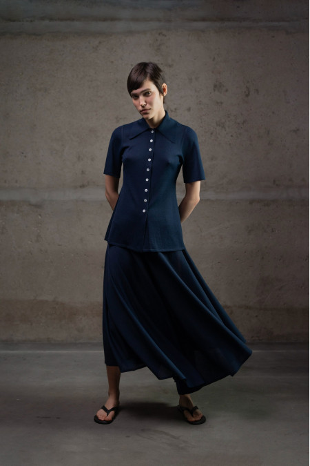 Navy Viscose Skirt Trousers