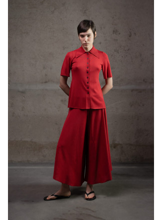 Трикотажні штани-спідниця з віскози темно-червоні