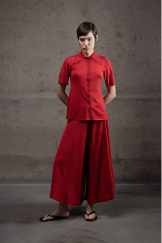 Трикотажные брюки-юбка из вискозы темно-красные