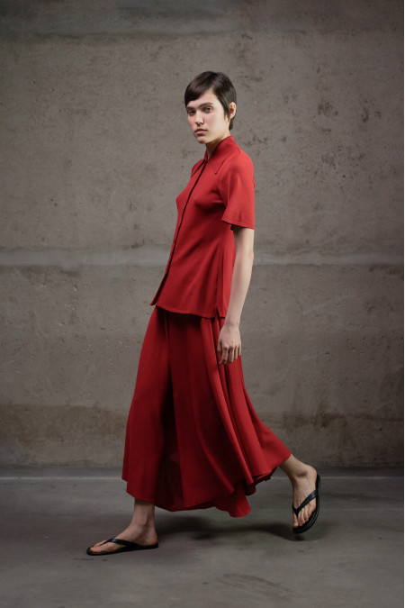 Dark Red Viscose Skirt Trousers