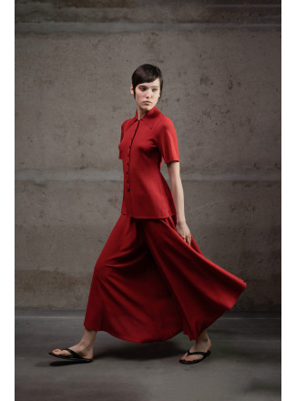 Трикотажні штани-спідниця з віскози темно-червоні