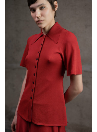 Трикотажна напівприталена сорочка з віскози темно-червона