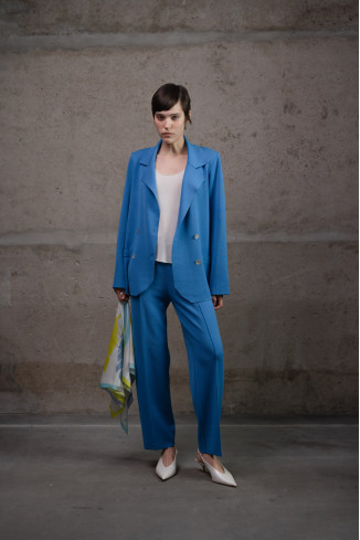 Blue Straight-Leg Viscose Knit Trousers