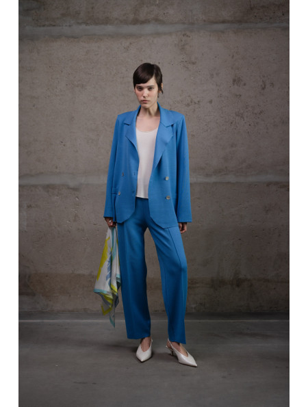 Трикотажні штани прямого крою з віскози темно-блакитні