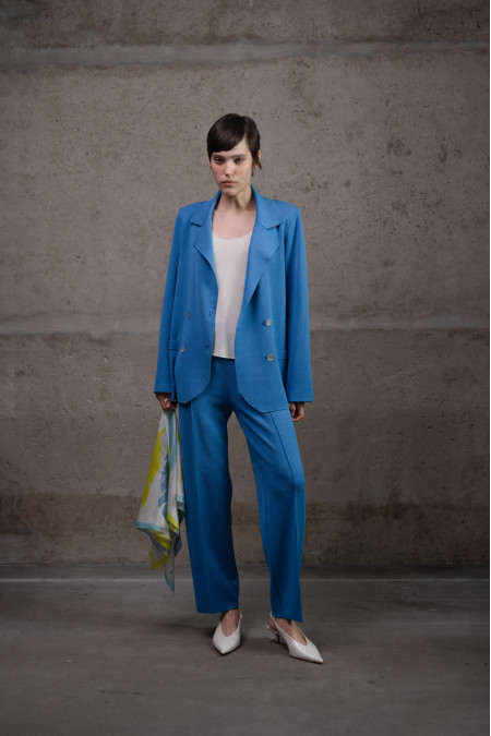 Трикотажні штани прямого крою з віскози темно-блакитні