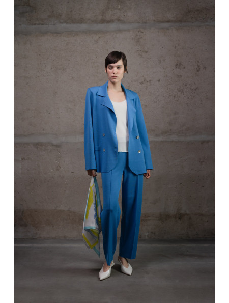 Двубортный трикотажный пиджак из вискозы темно-голубой