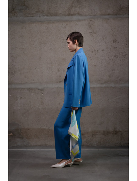 Двубортный трикотажный пиджак из вискозы темно-голубой