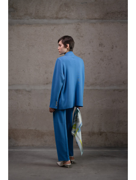 Двубортный трикотажный пиджак из вискозы темно-голубой