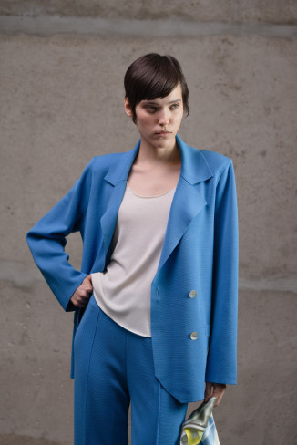 Dark Blue Viscose Double-Breasted Relaxed Knit Blaze