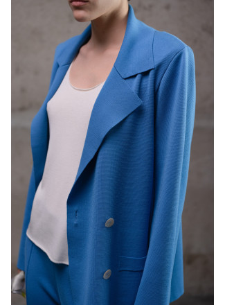 Двобортний трикотажний піджак з віскози темно-блакитний