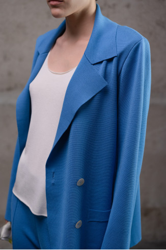 Dark Blue Viscose Double-Breasted Relaxed Knit Blaze