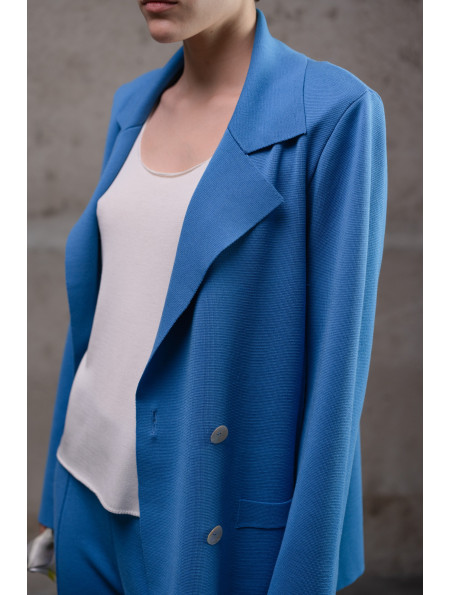 Двубортный трикотажный пиджак из вискозы темно-голубой