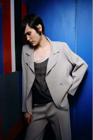 Beige Viscose Double-Breasted Relaxed Knit Blaze