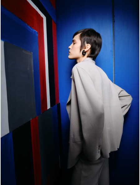 Двобортний трикотажний піджак з віскози бежевий