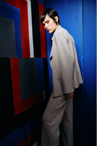 Beige Viscose Double-Breasted Relaxed Knit Blaze