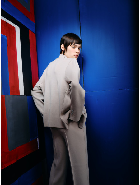 Двобортний трикотажний піджак з віскози бежевий