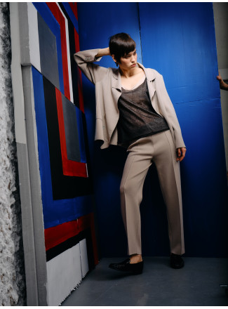 Двобортний трикотажний піджак з віскози бежевий