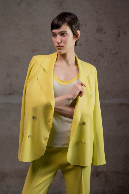 Двобортний трикотажний піджак з віскози лимонний