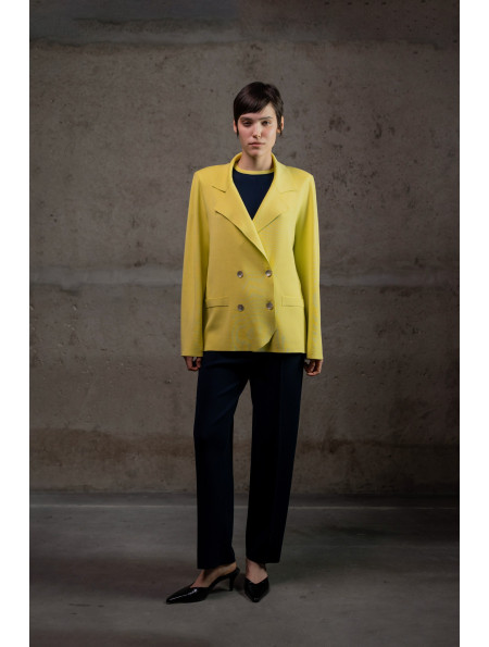 Двобортний трикотажний піджак з віскози лимонний