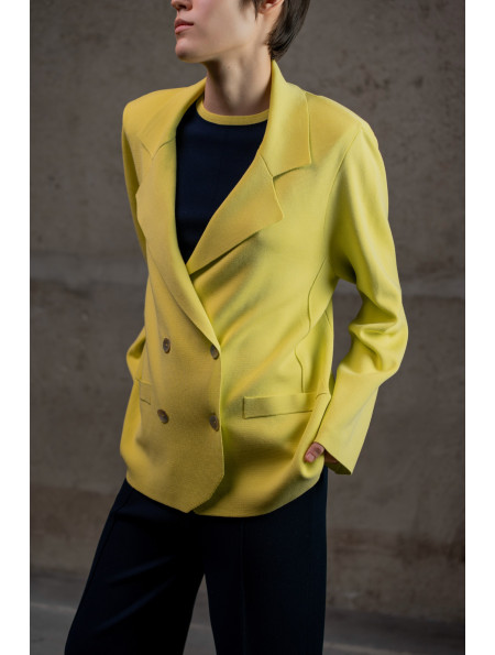 Двобортний трикотажний піджак з віскози лимонний