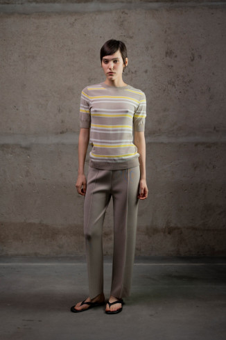 Beige Straight-Leg Viscose Knit Trousers