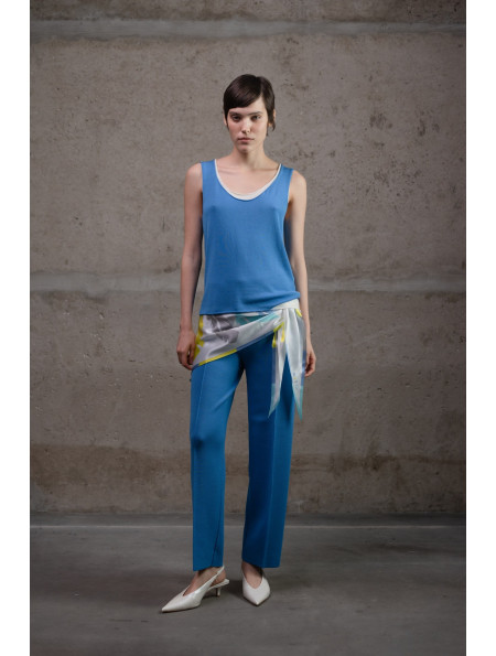 Трикотажні штани прямого крою з віскози темно-блакитні