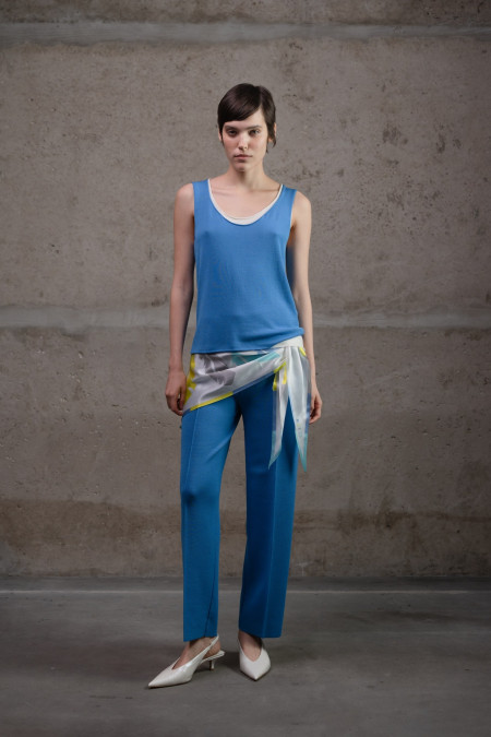 Трикотажні штани прямого крою з віскози темно-блакитні