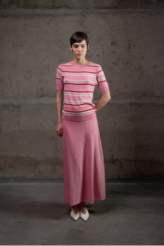 Pink A-Line Maxi Skirt in Viscose Knit