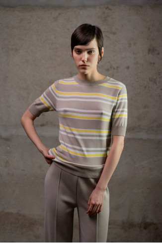 Beige And Off-White Striped Viscose Jumper