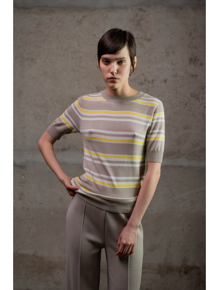 Смугастий джемпер з віскози бежево-молочний