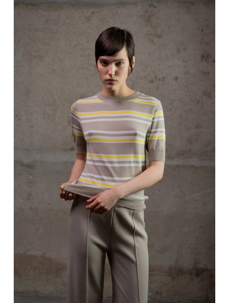 Смугастий джемпер з віскози бежево-молочний