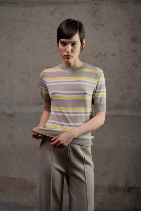 Смугастий джемпер з віскози бежево-молочний