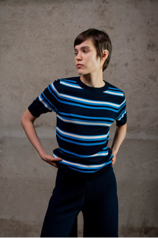 Navy And Blue Striped Viscose Jumper