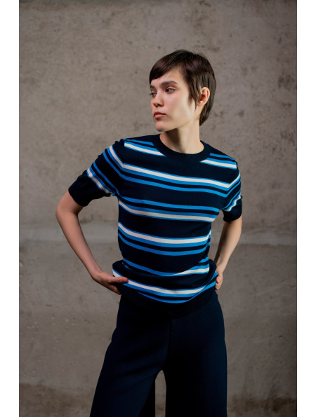 Смугастий джемпер з віскози темно-синьо-блакитний