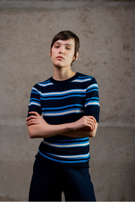 Смугастий джемпер з віскози темно-синьо-блакитний