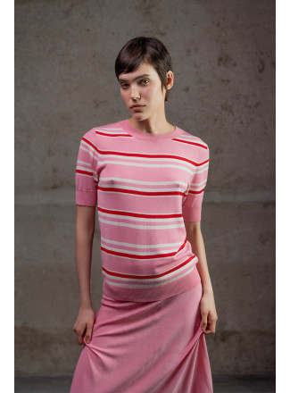 Смугастий джемпер з віскози рожево-молочний