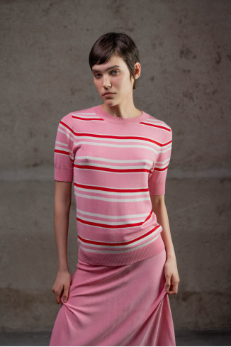 Pink And Off-White Striped Viscose Jumper