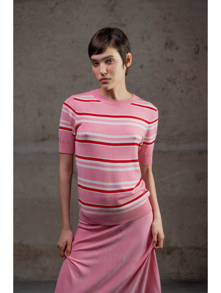 Смугастий джемпер з віскози рожево-молочний
