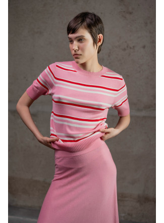 Смугастий джемпер з віскози рожево-молочний
