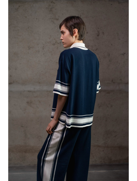 Трикотажні штани з контрастним обрамленням темно-сині