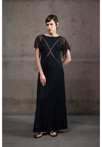 Трикотажна сукня з напівпрозорими рукавами чорна