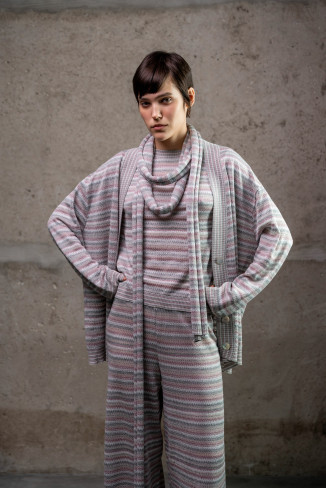 Кардиган із графічним візерунком сіро-рожевий