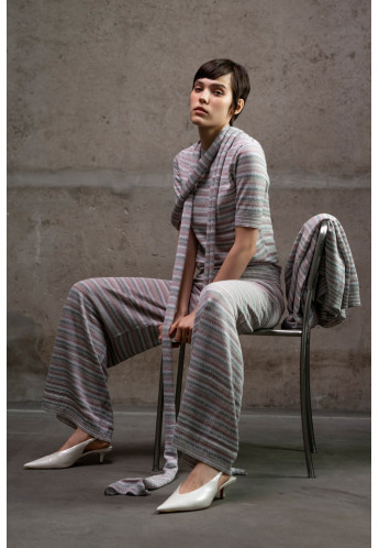 Штани з графічним візерунком сіро-рожеві