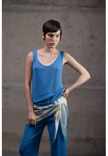 Базовий топ з необробленими краями темно-блакитний