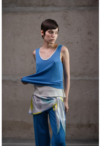 Базовий топ з необробленими краями темно-блакитний