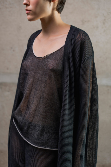 Black Translucent Top With Raw Edges