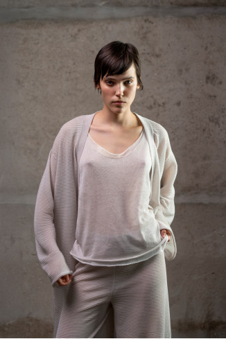 Grey Translucent Top With Raw Edges