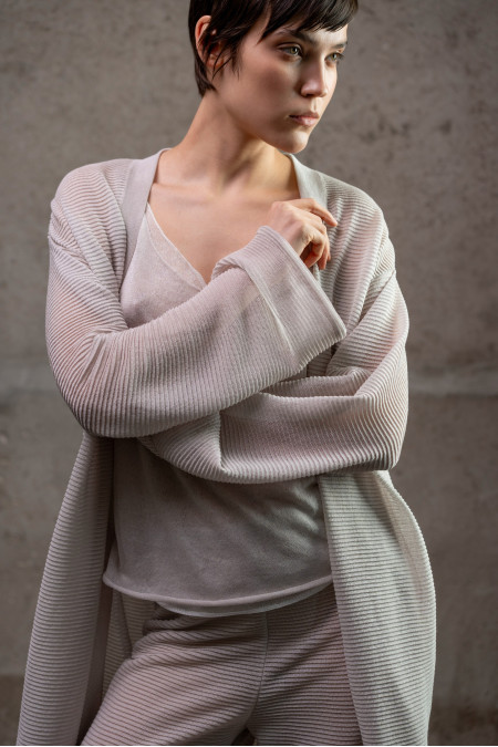 Long Grey Translucent Textured Cardigan