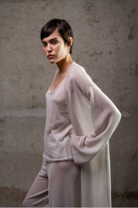 Long Grey Translucent Textured Cardigan